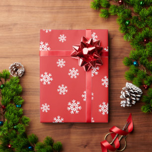 Papel De Regalo Patrón festivo de copo de nieve sobre fondo rojo