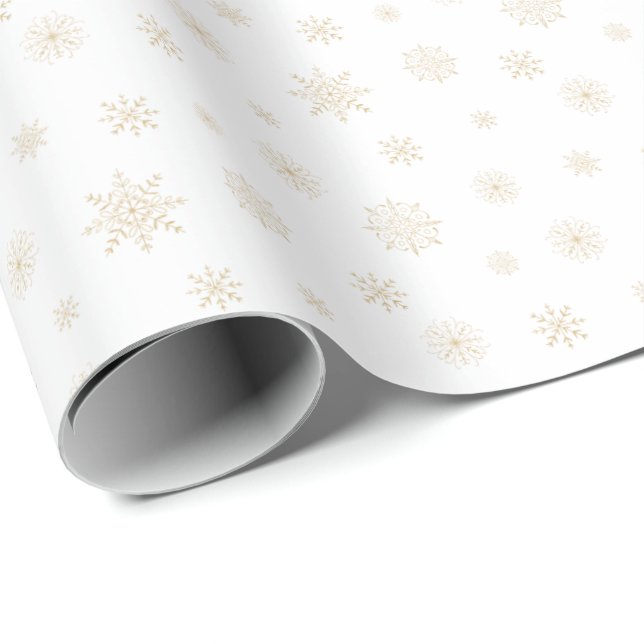 Papel De Regalo Patrón festivo de copos de nieve dorados (Esquina del rollo)