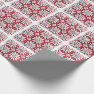 Papel De Regalo Patrón festivo de copos de nieve rojos y blancos