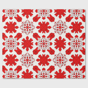 Papel De Regalo Patrón festivo de copos de nieve rojos y blancos