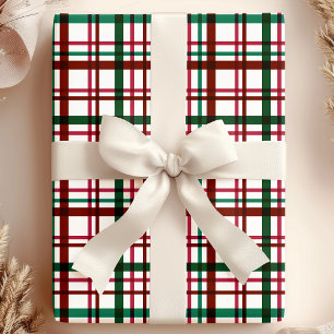 Papel De Regalo Patrón festivo de cuadros navideños en rojo y verd