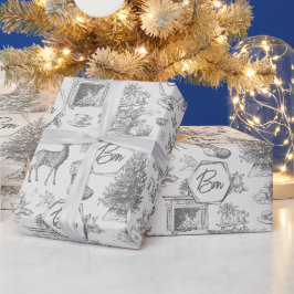 Papel De Regalo Patrón festivo de invierno negro vintage sin costu