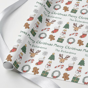 Papel De Regalo Patrón festivo de Navidad rojo verde