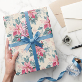 Papel De Regalo Patrón festivo de poinsettia de Navidad pastel