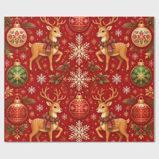 Papel De Regalo Patrón festivo de renos y adornos de Navidad – T