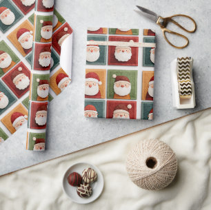Papel De Regalo Patrón festivo de Santa en bloques brillantes