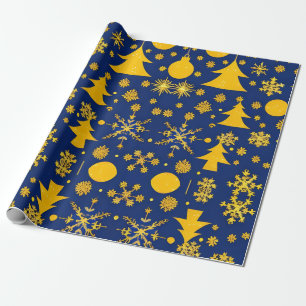 Papel De Regalo Patrón festivo Golden Snowflakes and Trees