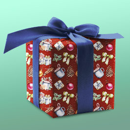 Papel De Regalo Patrón festivo retro rojo vintage de Navidad