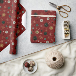 Papel De Regalo Patrón festivo rojo con copos de nieve