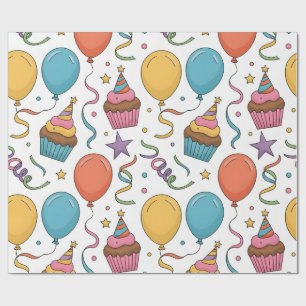 Papel De Regalo Patrón Fiesta de globos y pasteles coloridos