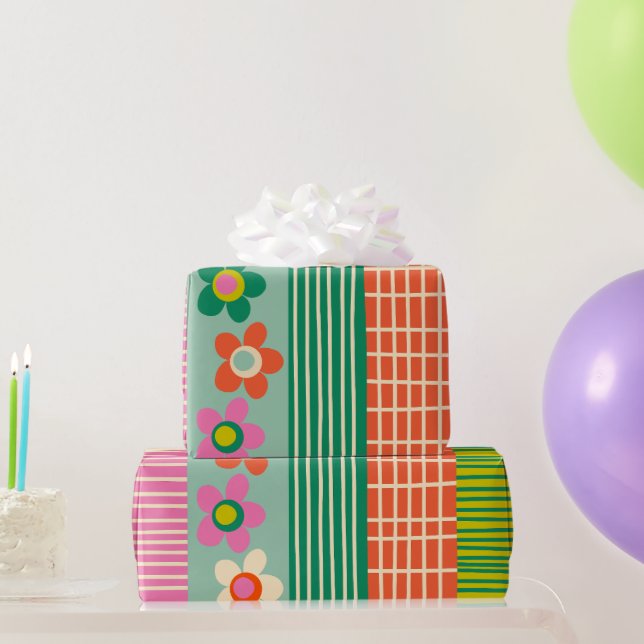 Papel De Regalo Patrón finlandés de banda de flores alegre (Regalos de fiesta)