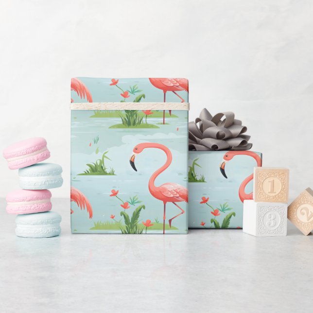 Papel De Regalo Patrón Flamingo Rosa (Baby Shower)