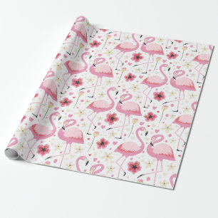 Papel De Regalo Patrón Flamingo rosa brillante de color de agua tr