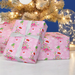 Papel De Regalo Patrón Flamingo Rosa navidad