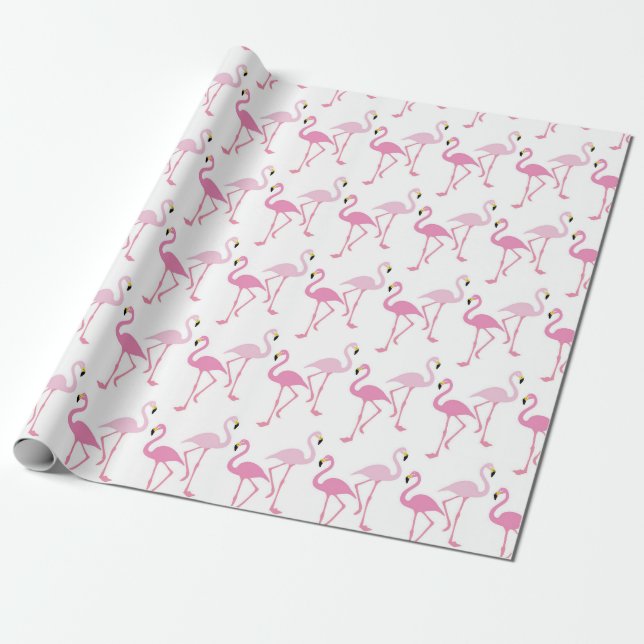 Papel De Regalo Patrón Flamingo Rosa Retro Tema Exótico Ave (Desenrollado)