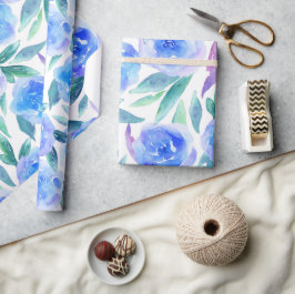 Papel De Regalo Patrón floral abstracto de jardín azul acuarela