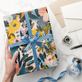 Papel De Regalo Patrón floral abstracto rosa y azul elegante