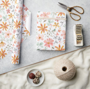 Papel De Regalo Patrón Floral Acuarela Colorido