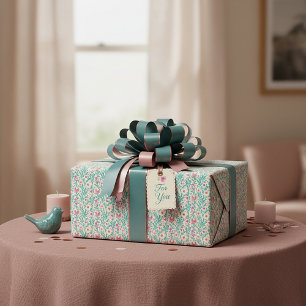 Papel De Regalo Patrón floral acuarela rosa y azul