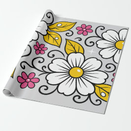 Papel De Regalo Patrón floral alegre con contornos audaces