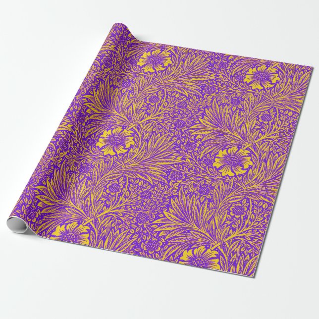 Papel De Regalo Patrón floral amarillo púrpura de bonito ventilado (Desenrollado)