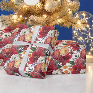 Papel De Regalo Patrón floral Amaryllis y crisantemos