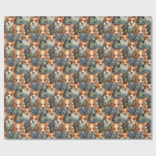 Papel De Regalo Patrón Floral Antiguo de Corgi Diseño Botánico Ado