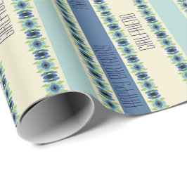 Papel De Regalo Patrón floral artístico en azul