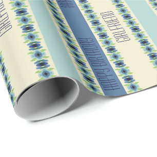 Papel De Regalo Patrón floral artístico en azul