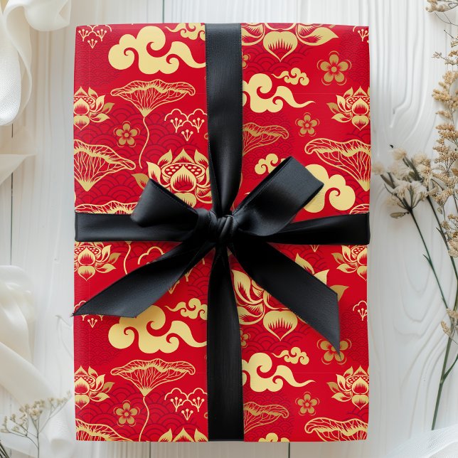 Papel De Regalo Patrón floral asiático oriental de loto chino (Subido por el creador)