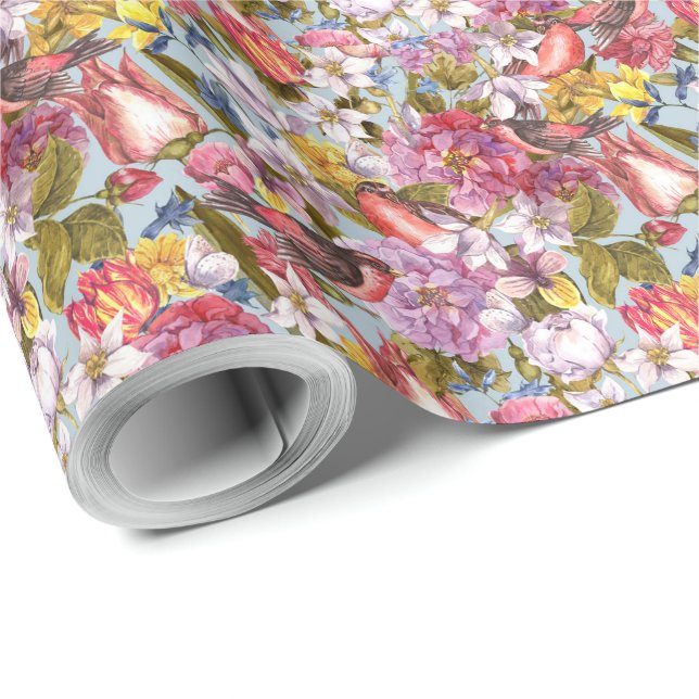 Papel De Regalo Patrón floral Aves oligarcas mariposas Peony (Esquina del rollo)
