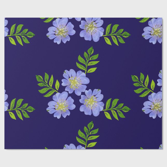 Papel De Regalo Patrón floral azul. (Superficie plana)