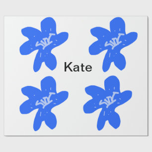 Papel De Regalo Patrón floral azul acuarela añadir texto de nombre