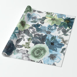 Papel De Regalo Patrón floral azul, acuarela artística