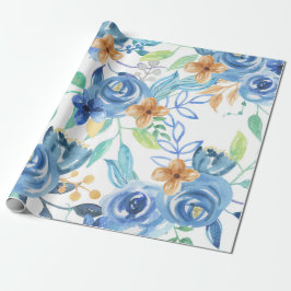 Papel De Regalo Patrón floral azul, acuarela artística
