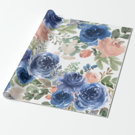 Papel De Regalo Patrón floral azul, acuarela artística