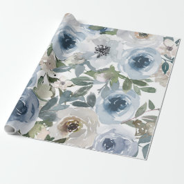 Papel De Regalo Patrón floral azul, acuarela artística