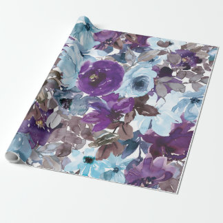 Papel De Regalo Patrón floral azul, acuarela artística
