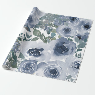 Papel De Regalo Patrón floral azul, acuarela artística