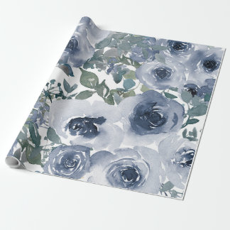 Papel De Regalo Patrón floral azul, acuarela artística