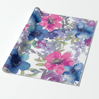 Papel De Regalo Patrón floral azul, acuarela artística