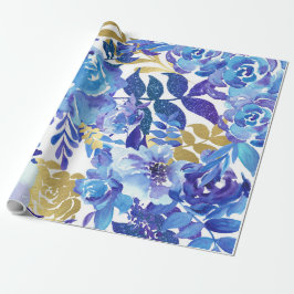 Papel De Regalo Patrón floral azul, acuarela artística