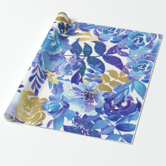 Papel De Regalo Patrón floral azul, acuarela artística