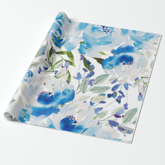 Papel De Regalo Patrón floral azul, acuarela artística