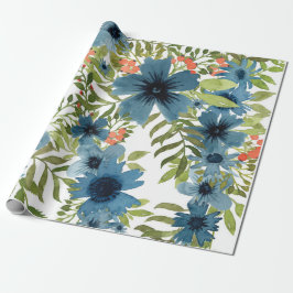 Papel De Regalo Patrón floral azul, acuarela artística