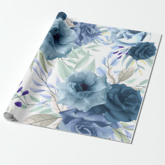 Papel De Regalo Patrón floral azul, acuarela artística