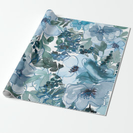 Papel De Regalo Patrón floral azul, acuarela artística