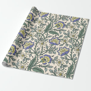 Papel De Regalo Patrón floral azul, amarillo y blanco sin costuras