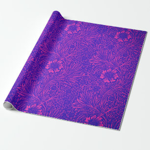 Papel De Regalo Patrón floral azul brillante de neón rosa de color