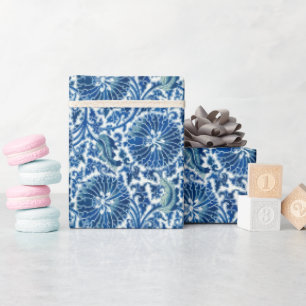 Papel De Regalo Patrón floral azul chino